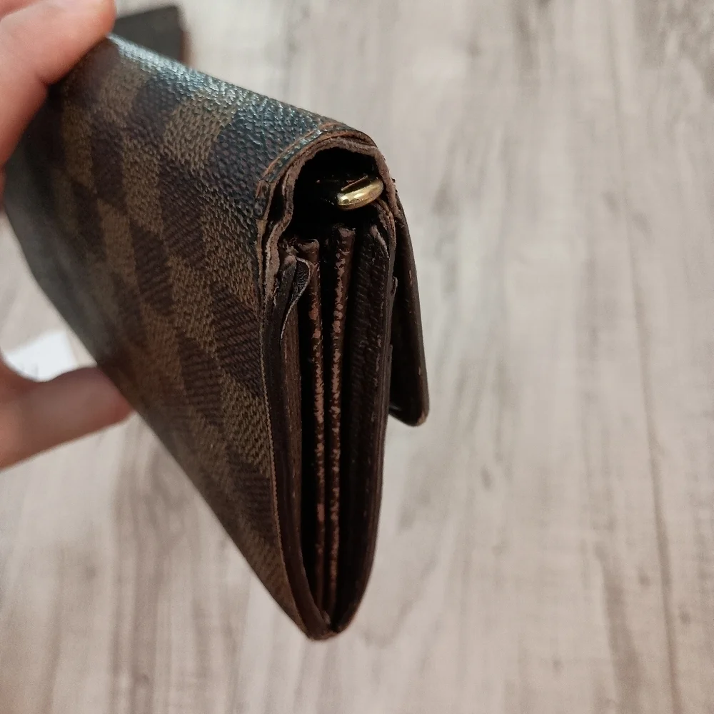 Authentic Louis Vuitton Damier Ebene Coated Canvas Leather Sarah Long Wallet